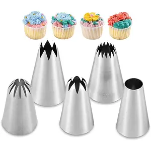 Large Piping Cakes Decoration Set Nozzles Tips Piping Kit for Pastry Cupcakes Cakes Cookies Decorating Stainless Steel Kitchen Gadgets Decor (5 Pieces/set)