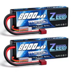 Zeee 2S Lipo Battery 8000mAh 7.4V 100C Hard Case with Deans T Plug for RC Car Truck Truggy Boat Helicopter(2 Pack) kraton  products