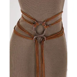 Braided Synthetic Leather Belt Set for Adults, Medieval Viking Cross-Body Belts with Double Ring for Halloween Cosplay Costume, Brown
