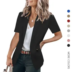 Danedvi Women's Casual Blazer Short Sleeve Lapel Open Front Work Office Jacket Suit Cute