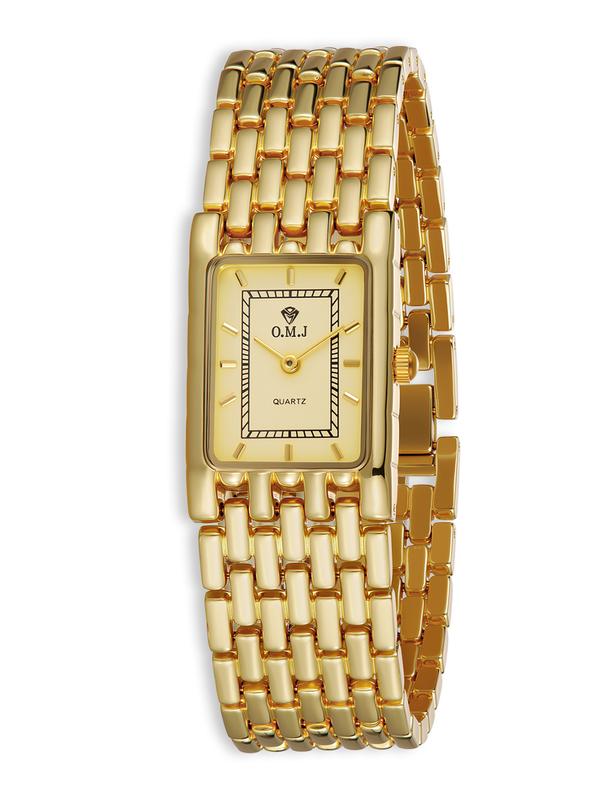 O.M.J Women's Watch Vintage Roman Dial Rectangular Case, Gold Waterproof Analog Display Quartz Movement, Steel Bracelet for Everyday Fashion, 20mm Band, Tools Included