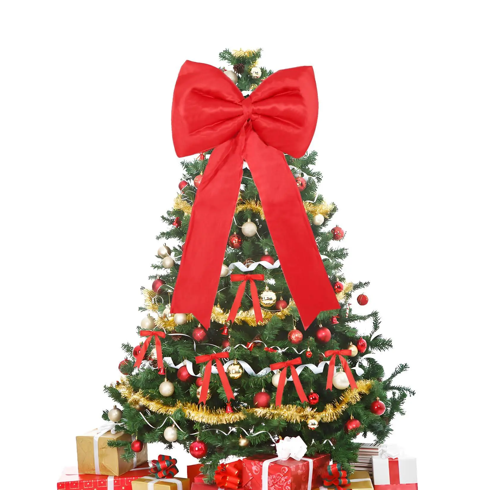 Garvee Christmas Decorations - 18 inch Big Christmas Bows & 24 Short Ribbon Bows for Xmas Tree - Giant Satin Bow for Tree Topper Window Mantle Wall Door Decor,Red,B