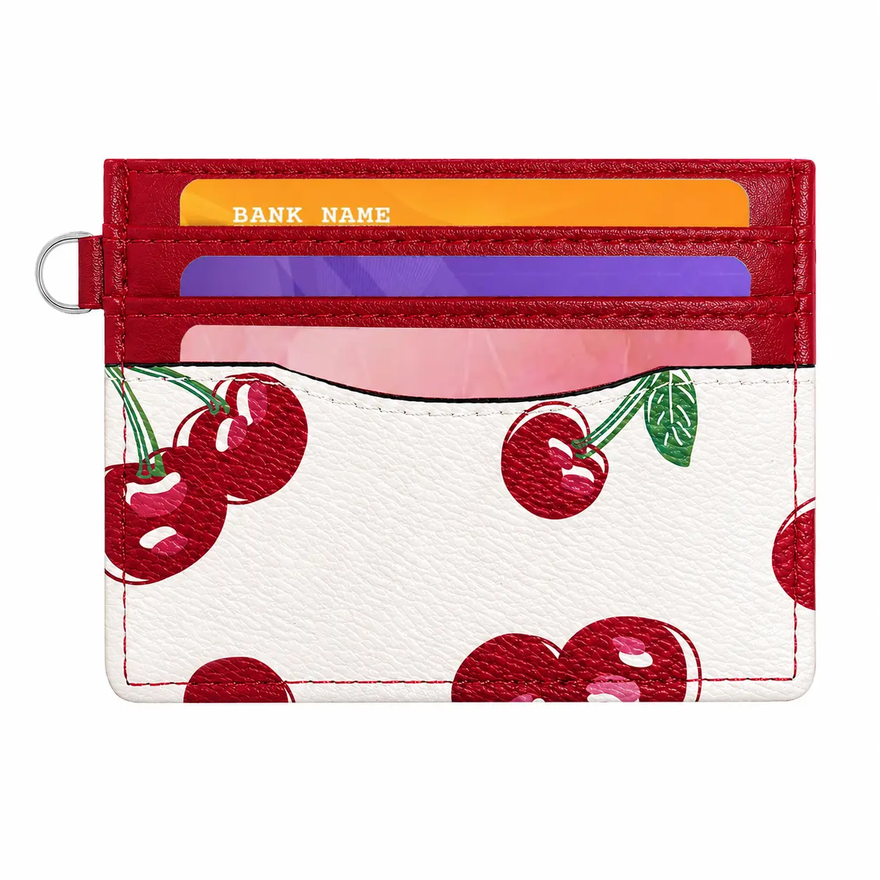 Slim Card Case for Women Cute Credit Card Holder ID Window with Cherry Print