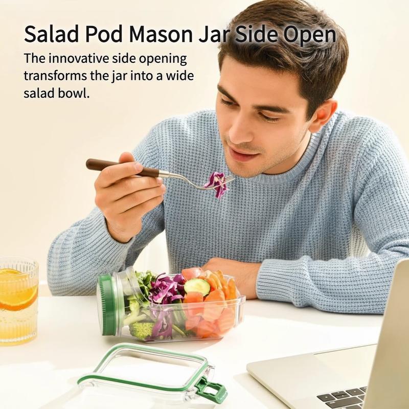 【2-pack】Salad Jar-(Mason Jar Style), Salad Jar with Side Opening for Lunch,FitnessPortable,Suitable for Home, Outdoor, Travel and Party, Work,FitnessPortable,Keeps Food Fresh ransparent Bowl