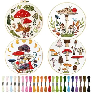 4-Piece Mushroom Jungle Themed Embroidery Kit for Beginners, Stylish Embroidery, Basic Sewing Craft Set, Random Color Tools, Perfect Gift for Sewing Enthusiasts