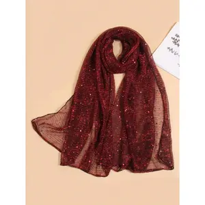 1pc Women Lightweight Solid Color Sequined Bandana Headscarf, Headscarf, Decorative Scarf/Shawl, Suitable For Daily Use