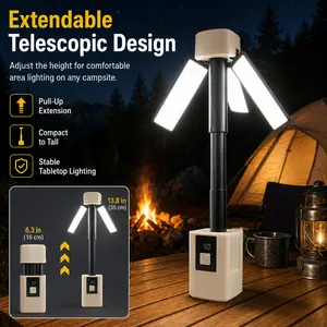 Retractable Foldable LED Camping Lantern - USB-Rechargeable, Dimmable, 360° Adjustable, Hangable Flood & Work Light, Portable for Camping, Hiking