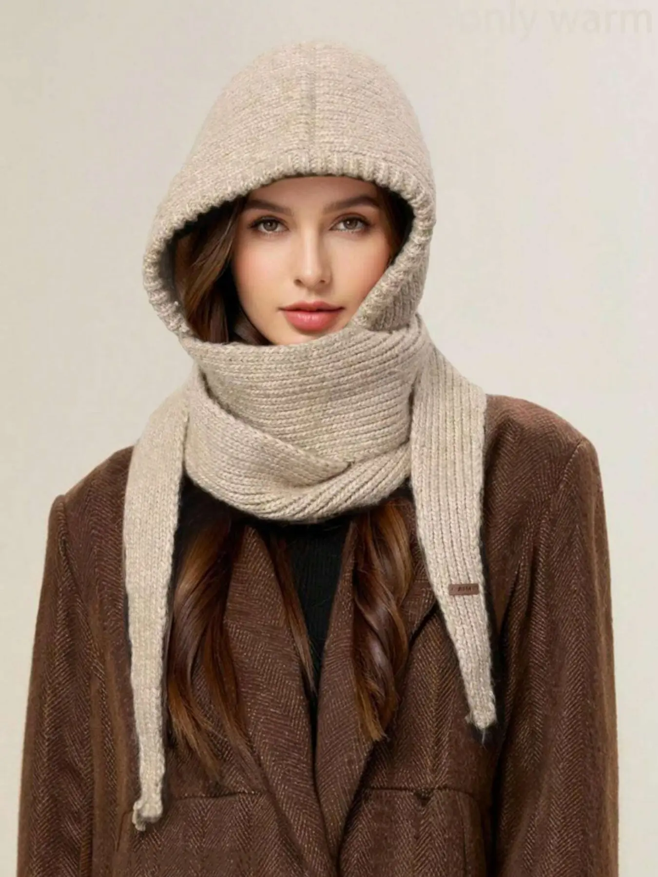 Women's Winter Scarf, Fashion Casual Style, Pure Color /cream/light Wool Blend, Warm Soft Hooded Wrap, Fall & Winter