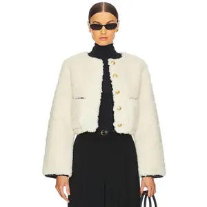 L'Academie By Marianna Pauchet Reversible Faux Sherpa Jacket in Beige & Black