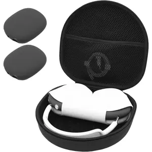 Hard Case for Apple AirPods Max & AirPods Max 2, Travel Protective Carrying Case with Silicone Ear Cushion Covers, Shockproof EVA Shell with Soft Lining & Accessory Pocket - Black
