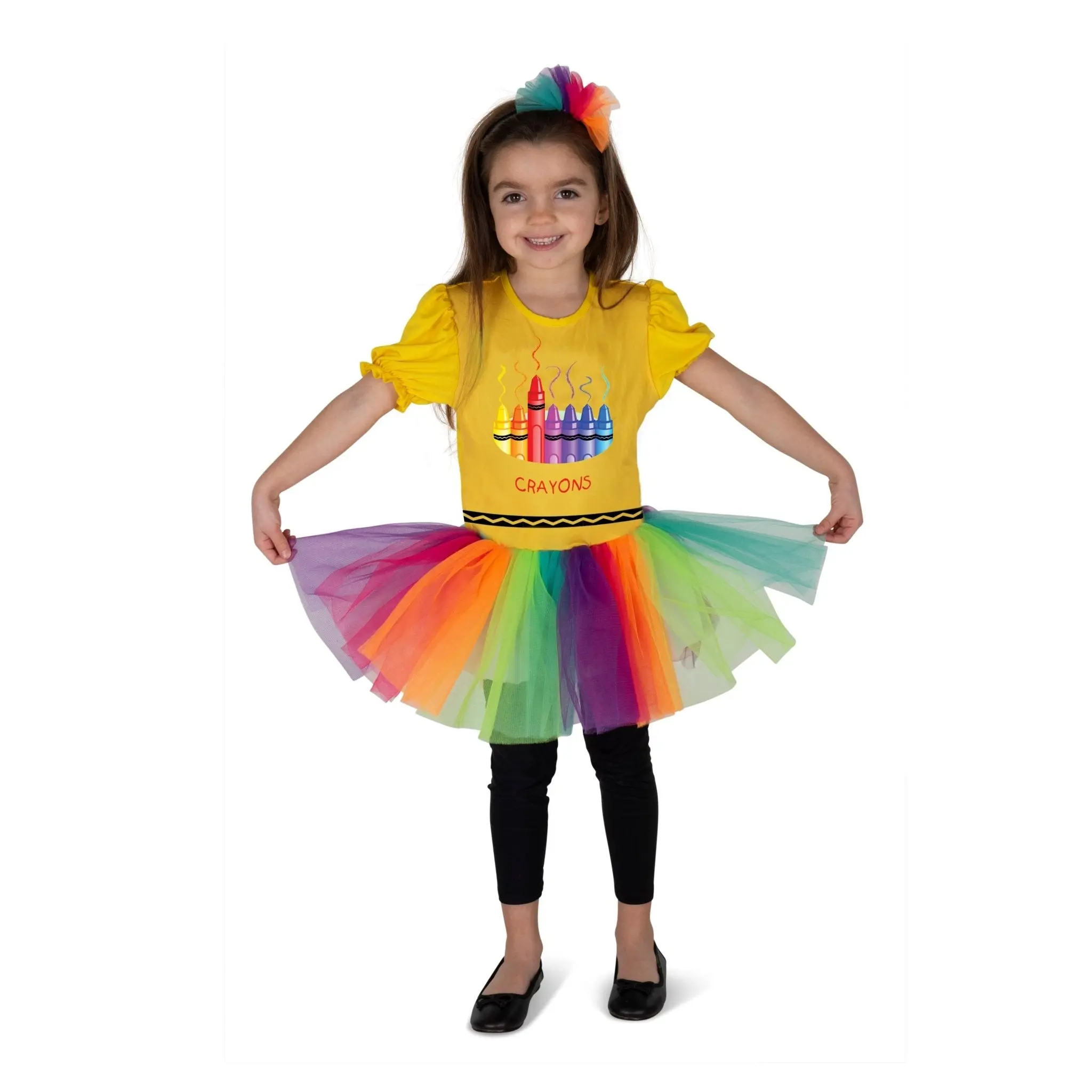 Crayon Box Costume for Kids - Colorful Tulle Dress with Matching Crayon Tip Headband - Perfect for Halloween, Birthday & Party Dress Up