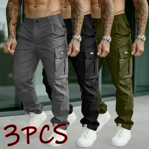 Men’s Streetwear Hiking Fit Utility Cargo Work Pants - Multi-Pocket Tactical Joggers with Elastic Waistband, Button, Anti-Fouling, High Durability, Suitable for Hiking, Light Outdoor Use, All-Purpose Menswear Bottoms