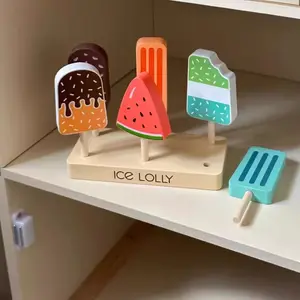 6-Piece Wooden Simulation Ice Cream Toy Set, Fun Pretend Play Kitchen Toys, Christmas & Thanksgiving Gift for Kids Aged 3+