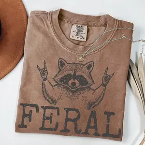 Comfort Colors Distressed Feral Raccoon Tshirt, Sarcastic Raccoon Design TShirt, Trash Panda, Funny Raccoon, Animal Humor, Feral Girl