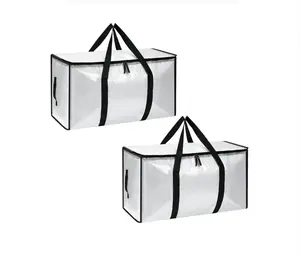 2 Pack Extra Large Heavy-Duty Moving & Storage Bags, Clear Plastic Waterproof Totes with Lids, Reinforced Handles & Heavy-Duty Zippers for Clothes Packing, Dorms, Home Organization