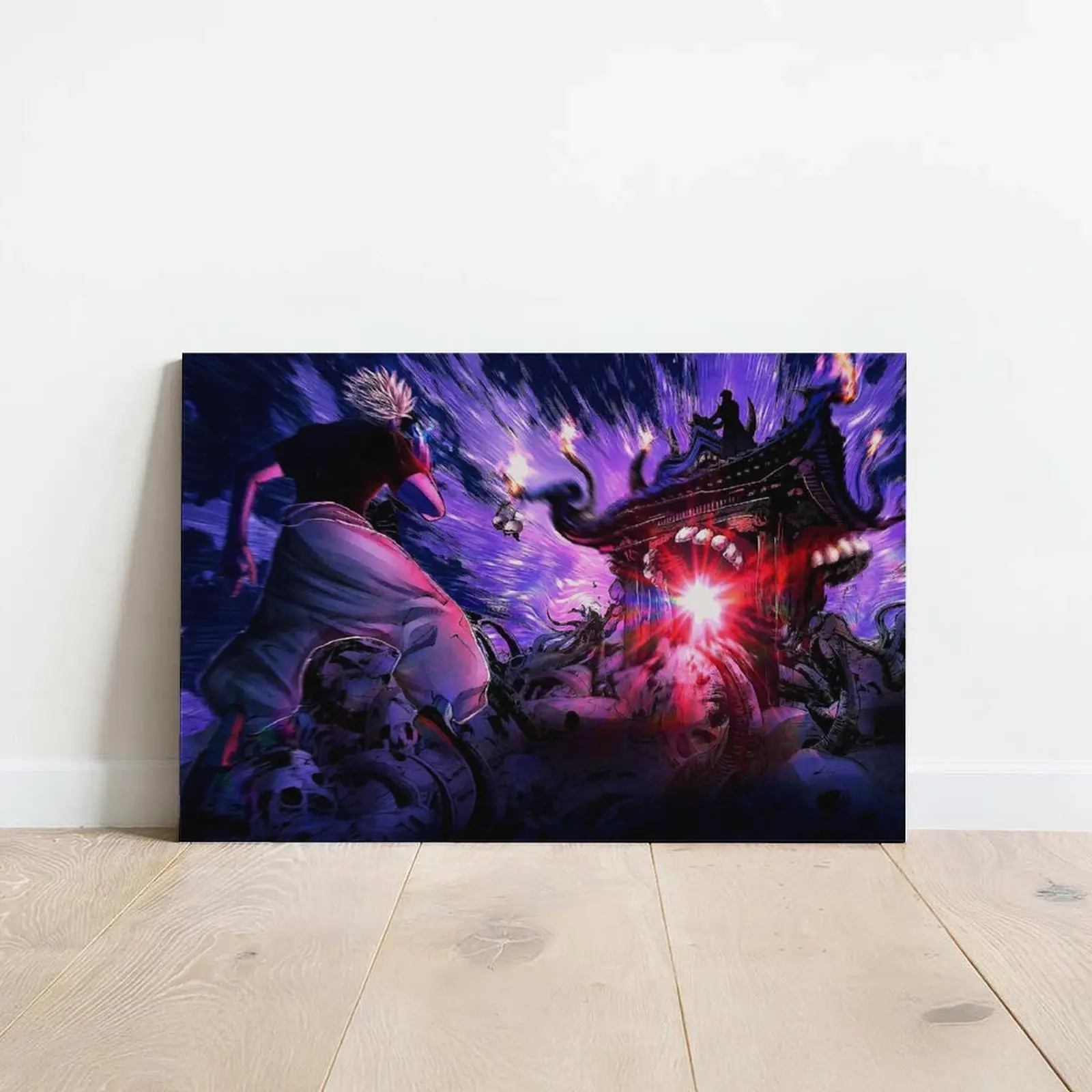 Jujutsu Kaisen Inspired Gojo vs Sukuna Canvas Painting - Ultimate Domain Battle Poster, Vibrant Manga Fight Scene Prints, Abstract Surreal Magic Combat Panel, Gaming Room Decor Banner
