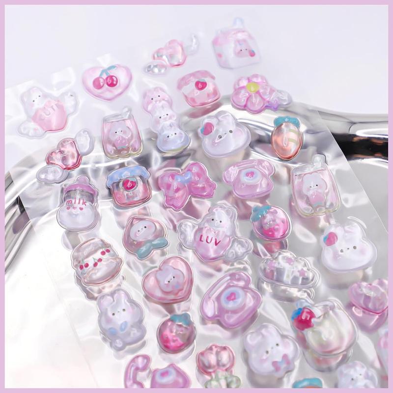 Valentine's Day New Year 2026 Gift 3D Cute Cartoon Pink Rabbit Puff Stickers - Mini Puffy Reusable Stickers for Scrapbooks, Planner, Journals, Laptops, Phone Case Decoration