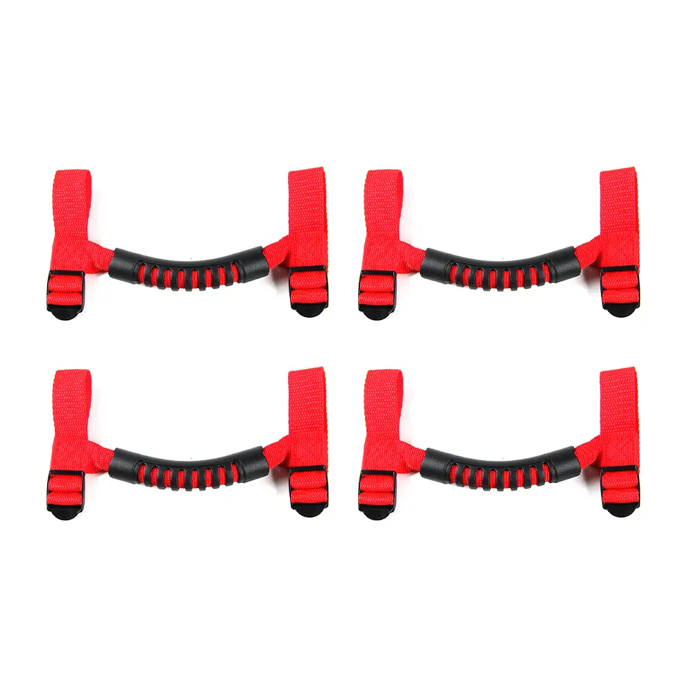 Universal 4-Door Roll Bar Grab Handles for Jeep - 4-Item/Set PVC Black/Red Auto Interior Accessories, Decorative Grip, Fasteners & Clips, Vehicle Trunk Lip Spoiler, Car Supplies, Suv Accessories, Set Of Four