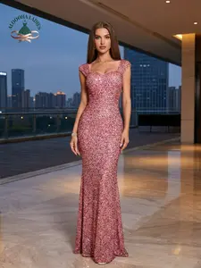 Sweetheart Neck Sequin Formal Prom Graduation Wedding Guest Birthday Valentine's Day Dress Cap Sleeve Batwing Sleeve Maxi Bodycon Mermaid Gown For Dinner Holiday Party