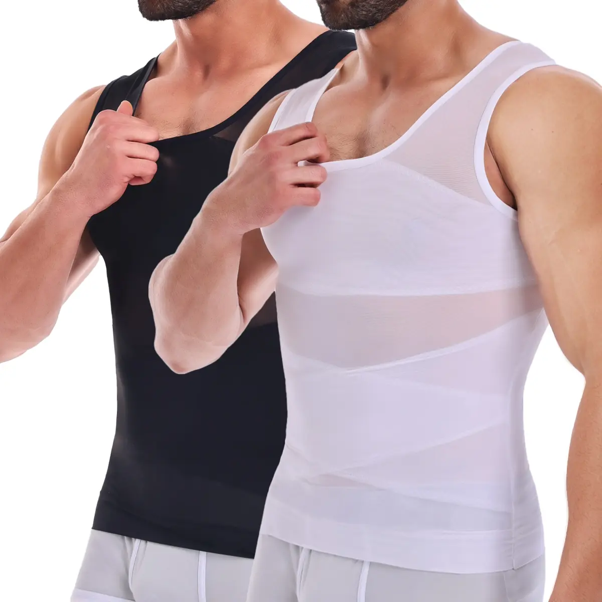 1/2 Pack Menswear Body Shaper Vest Underwear Sports Workout Fitness Compression Tank Top Stretchy Mesh Breathable Shirt Shapewear Mesh Gym Activewear