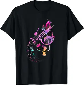 100%cotton Musical Instrument Music Notes Musician Treble Clef T-Shirt  Top