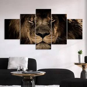 Lion Pattern Canvas Painting, 5 Counts Modern Art Painting, Wall Art Decor for Home Living Room Bedroom Office, Ornaments, Hanging Wall Art
