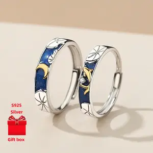 925 Silver Ring. Couple Ring, for Lotus Pond Moonlight, Adjustable Opening Ring, High-end and Exquisite. Male and Female Rings, A Great Gift for a Friend. Packaged in Exquisite Boxes. A Birthday Present. Holiday Gifts. Exchange Gifts jewelry accessories