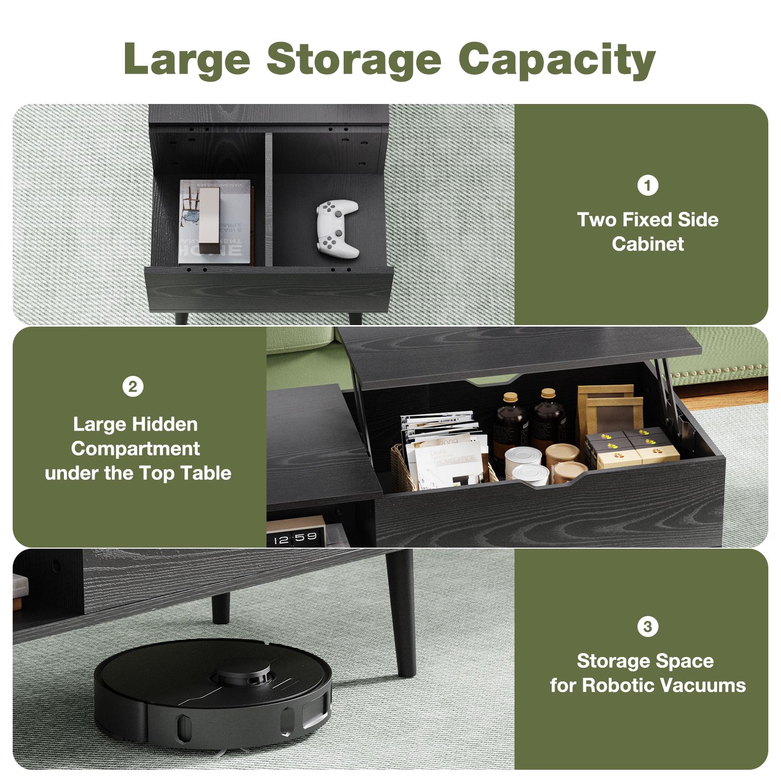 Lift Top Coffee Table with Hidden Compartment and Storage Shelf, Adjustable Wood Center Table for Living Room
