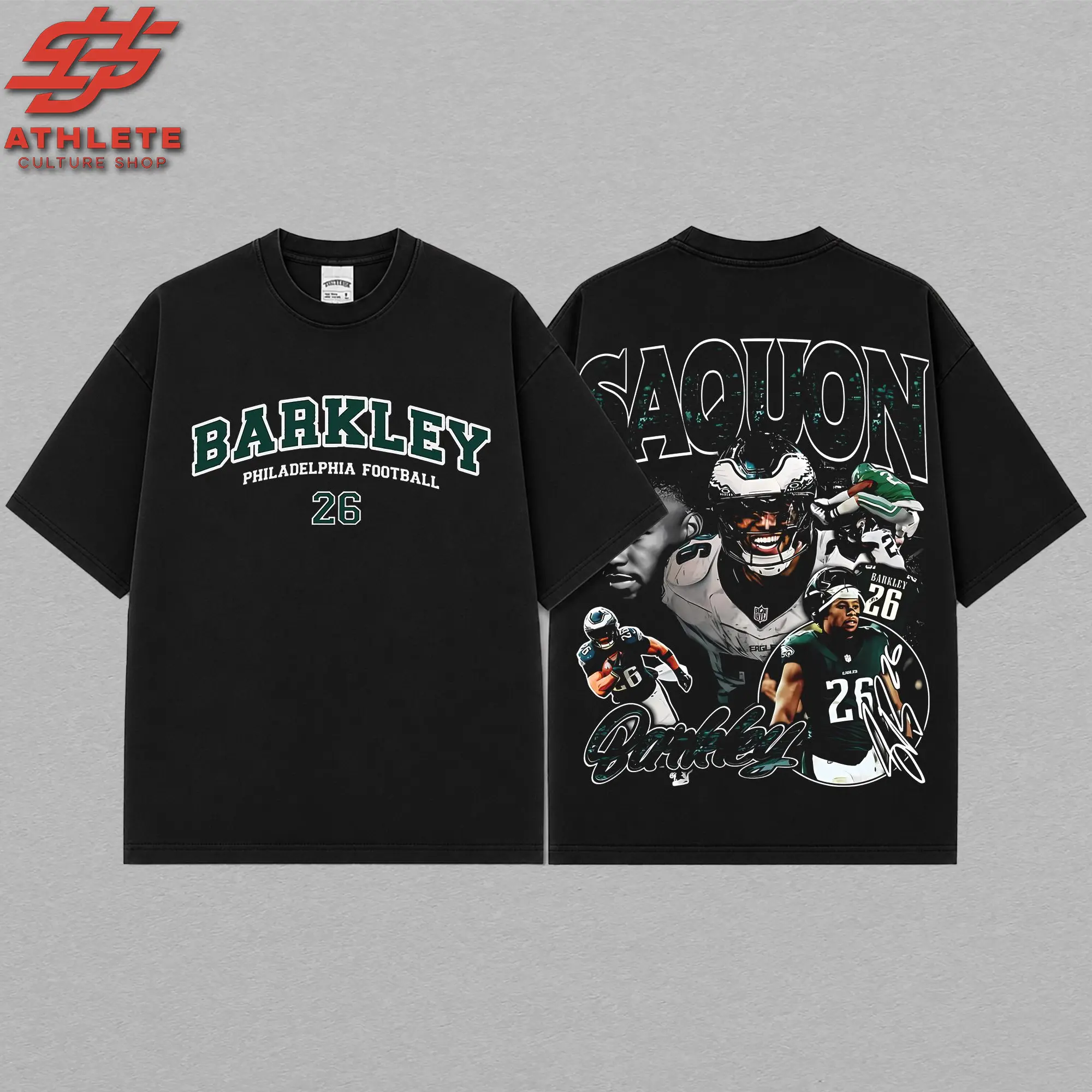 [LEO] Saquon Barkley 26 Graphic Premium Acid Washed Cotton T-Shirt, Eagles Nation Apparel, Philly Fans Football Streetwear Tee, Gift For Football Fan Graphic Tee T-Shirt