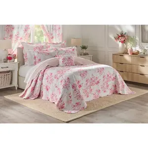 BrylaneHome 100% Cotton Florence Oversized Bedspread - Queen, Blush Bloom