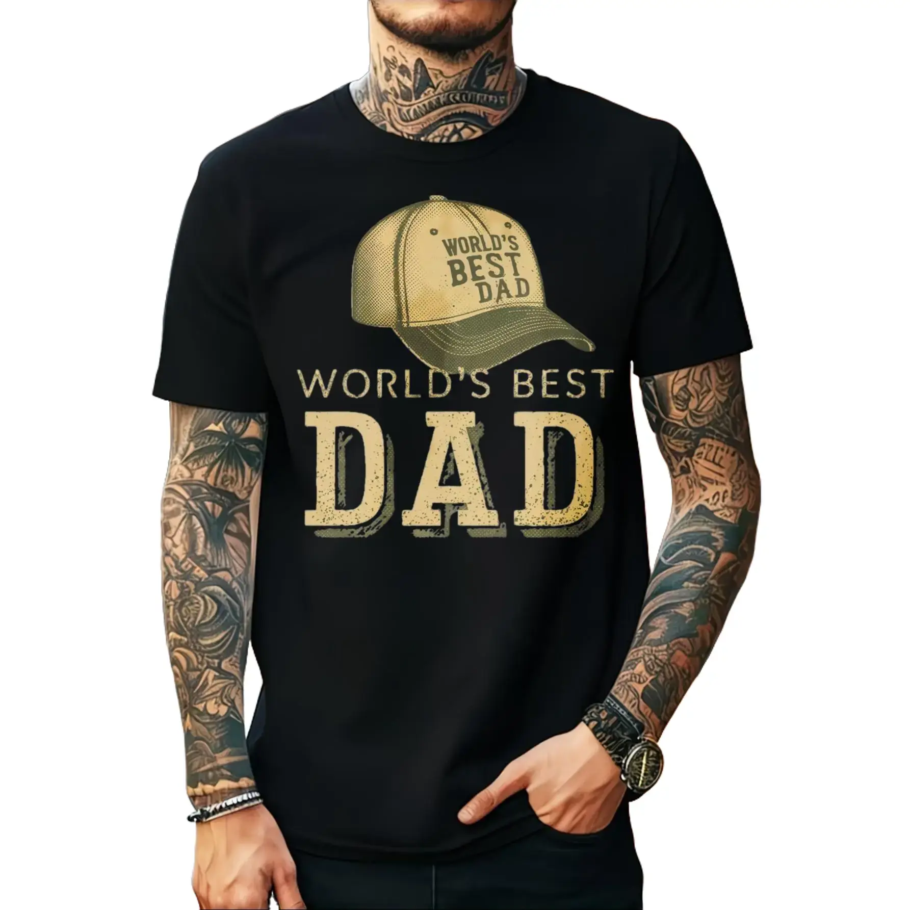 Vintage Style Men's T-Shirt, World's Best Dad Graphic, Casual Summer Wear, Gift For Father