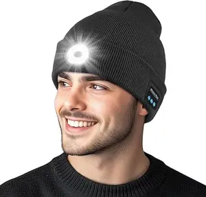 Bluetooth Beanie with Light, Unisex USB Rechargeable 4 LED Flashlight Hat with Cordless Headphones — 4-in-1 Winter Gear: Music, Light, Warmth & Gift-Ready, Perfect for Men, Husband, Teens, Outdoor Sports