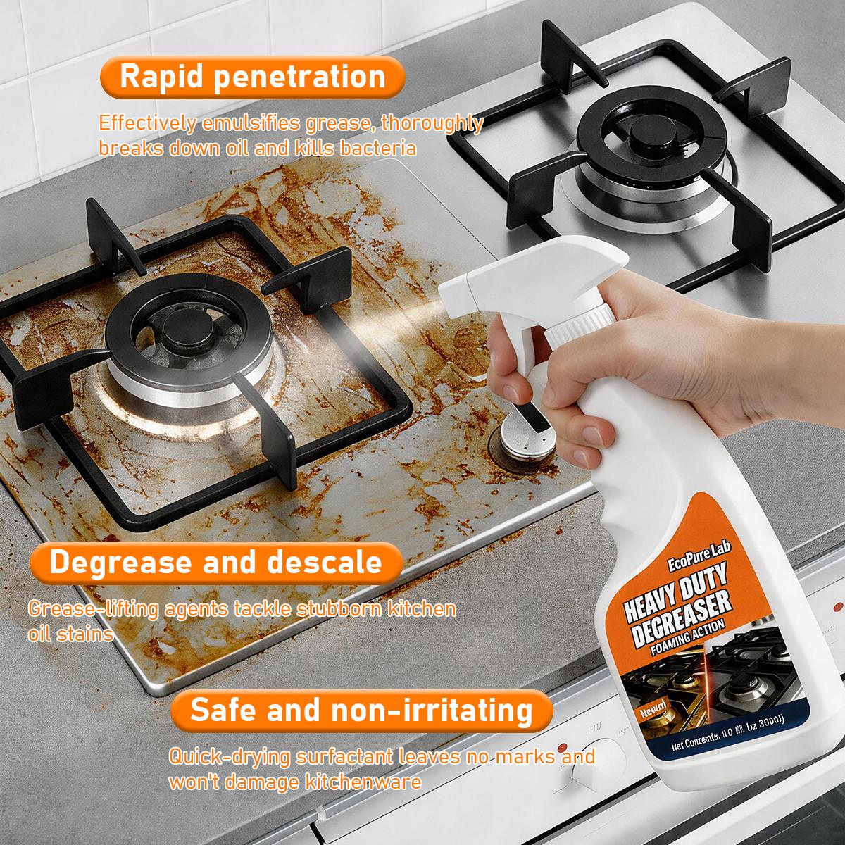 EcoPure Lab Heavy Duty Degreaser – Powerful Kitchen Degreaser Spray, Grease Remover for Stove, Oven, Range Hood & Grill – Removes Tough Oil, Burnt Grease & Stains Fast – No Residue, Non-Toxic Enzyme Cleaner#Summervibes