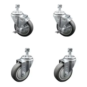 Service Caster SCC-TS20S414-TPRB-121315-2-TLB-2 Thermoplastic Rubber Swivel Threaded Stem Caster - 4 x 1.25 in. Gray Wheels & 0.50 in. Stems - 1000 lbs Total Capacity - Set of 4, Rubber Wheel Attachment Castors, Threaded Plastic Castors