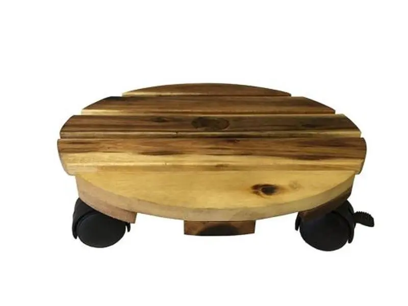 12 in. Round Wood Plant Caddy with 4 Casters