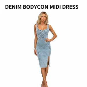 Denim Dress for Women Sleeveless Side Slit Bodycon Midi Jean Dresses for Women 2026, Casual, Sexy