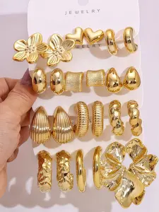 12 Pairs Floral & Geometric Earrings, Lightweight Ccb Material, Non-Fading, Perfect for Daily Wear, Women's Stylish Jewelry Set