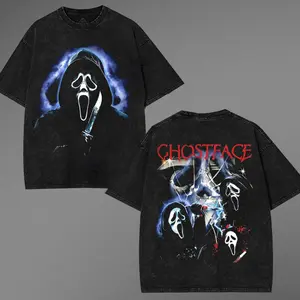 Ghost Face Scream Horror Acid Wash T-Shirt, Halloween Merch Friday The 13th Merch, 80s Horror T-shirt, Slasher Movie Apparel For Fans