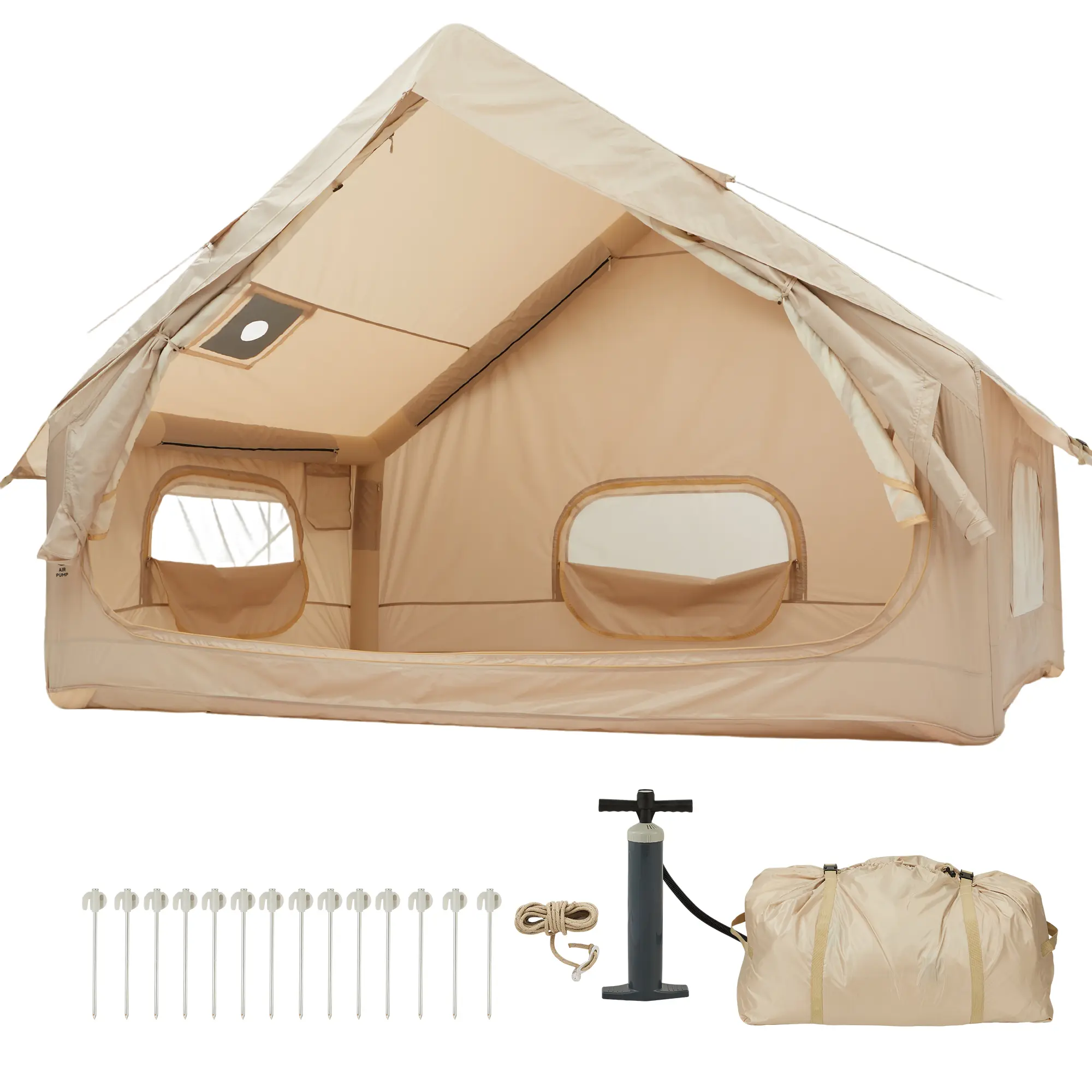 Quick Setup Inflatable Camping Tent, Large PU2000mm Waterproof Glamping Shelter for 4–6 People, 210D Oxford Fabric, 6m² Spacious Interior, Ideal for Hiking, Trekking & Outdoor Festivals