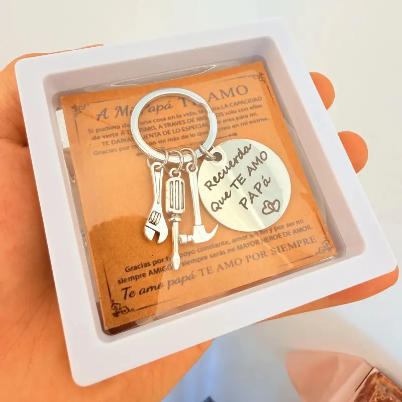 "Recuerda Que Te Amo Papá" Keychain – Stainless Steel Father's Day Gift with Tool Charms, Handyman Dad Gift, Birthday Gift for Dad, with Gift Box tiktokshopbacktoschool