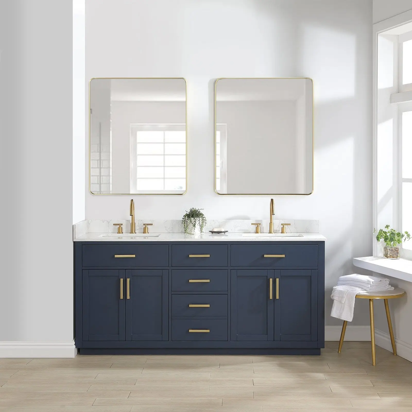 Altair Design Gavino 72" Double Bathroom Vanity in Royal Blue with Grain White Composite Stone Countertop