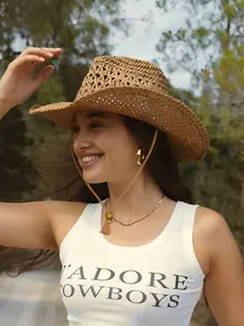 Women's Boho Style Straw Hat, Cowboy Style Hat, Trendy Minimalist Sun Hat, Fashionable Sun Protection Hat for Summer, Stylish All-match & Exquisite Hat for Birthday Gift, Casual Summer Hat, Adjustable Stylish Hat