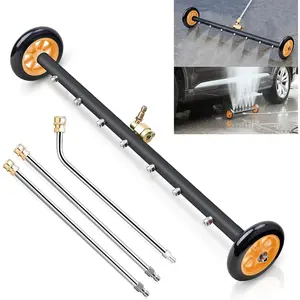 Washer Undercarriage Cleaner, Upgrade Extended 24 Inch Power Washer Surface Cleaner Attachments with 7 Nozzles, UnderCar Wash Water Broom w/ 2 count Extension Wand 1 count 75?Angled Wand 4000 PSI