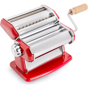 Imperia Pasta Maker Machine, Red - Easy Lock Dial Wood Grip Handle & Cleaning Brush-Fresh Italian Spaghetti Fettuccine Lasagna, Classic Line