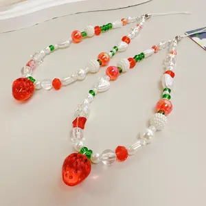 Cute Strawberry Design Phone Chain, DIY Beaded Phone Lanyard, Fashion Phone Strap for Women & Girls, Mobile Phone Decoration Accessories, Phone Charm, Mobile Phone Accessory