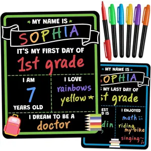 My First Day of School Sign Board with Liquid Chalk Markers - 14"x11" Double-Sided   - First and Last Day -  to School Board for ,