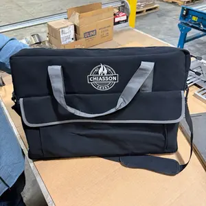 Chiasson Hauler Grill Canvas Bag - Portable BBQ Carrying Bag with Heavy Duty Canvas, Strong Zippers, Adjustable Shoulder Strap, and Velcro Pouch for Essentials