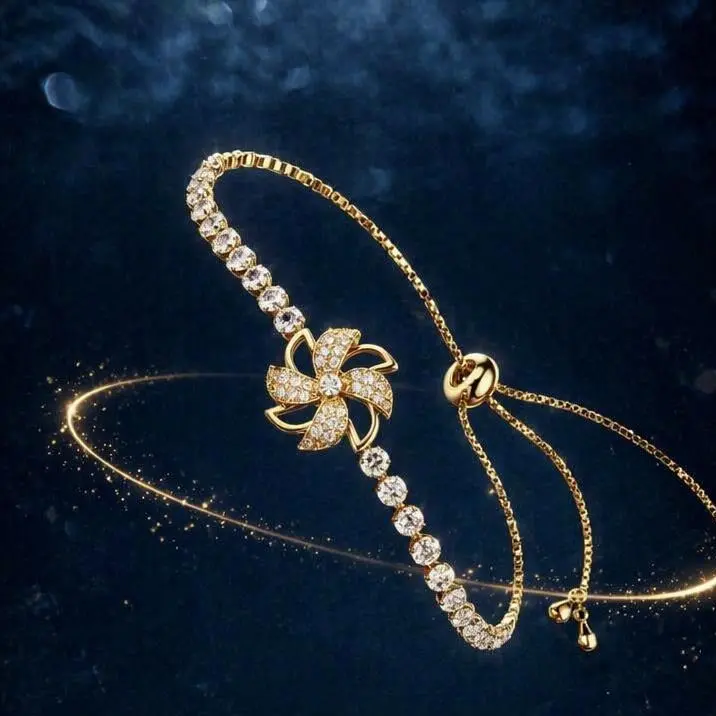 Women's Elegant Gold Tone Adjustable Sliding Spinner Bracelet - Exquisite Gold Zircon Bracelet with Cubic Zirconia, Everyday Costume Jewelry Gift