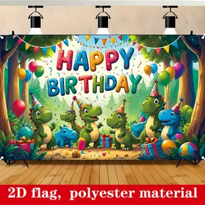 Happy Birthday Banner Flag, Polyester Fiber Dinosaur Theme Decorations, 180cm X 110cm, Indoor Outdoor Party Decoration