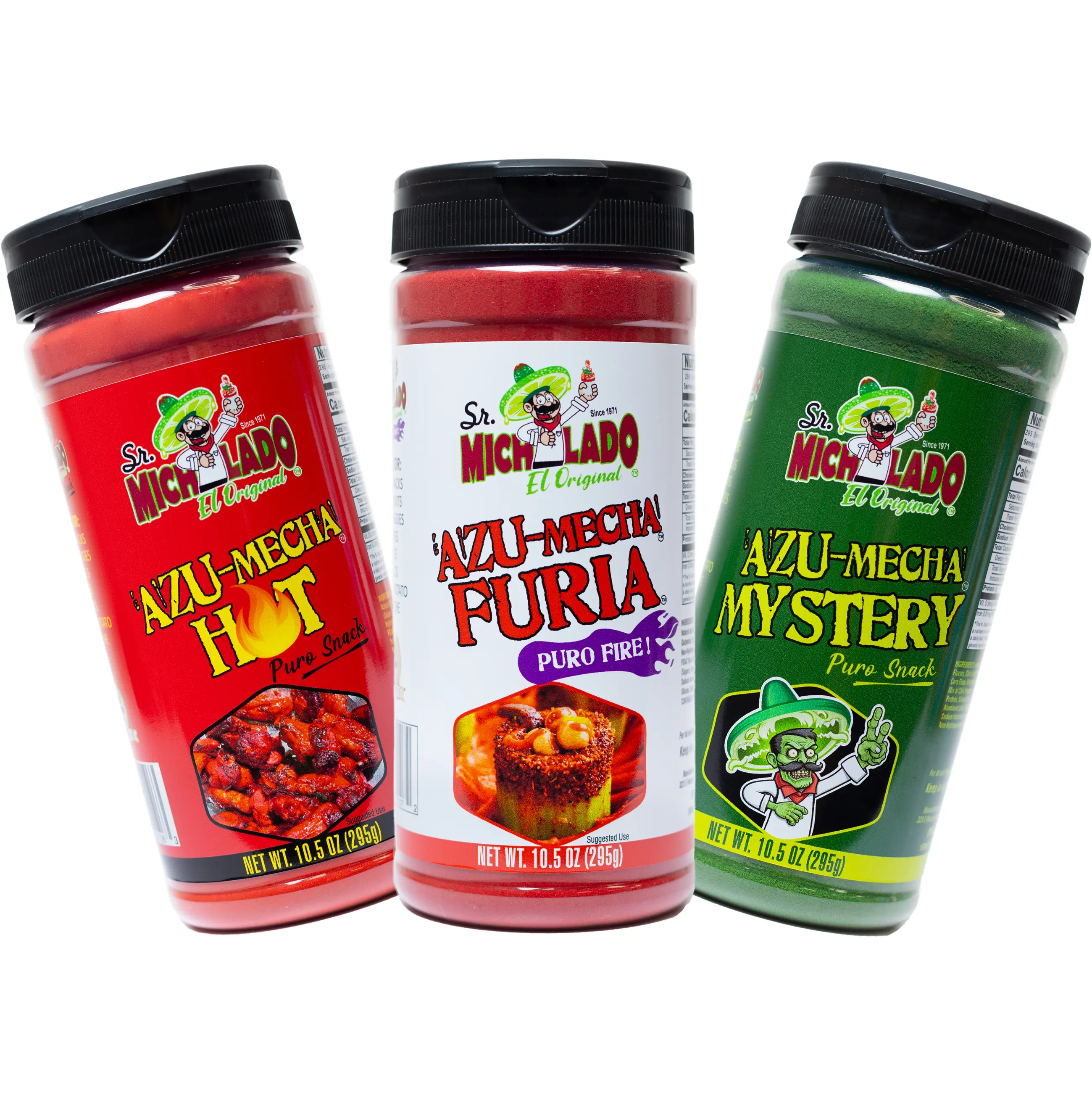 Azu-Mecha Bundle 3pk - Furia, Hot, Mystery - Snack Seasoning - Sr. Michelado - Bottle Flavor Spice powder Azu-Mecha Bundle 3pk - Furia, Hot, Mystery - Snack Seasoning - Sr. Michelado - Bottle Flavor Spice powder